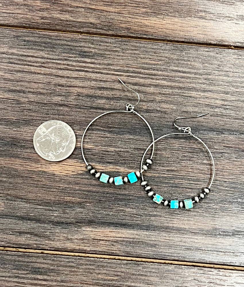 726235, Handmade 1.75" Navajo Square Gemstone Hoop Earrings