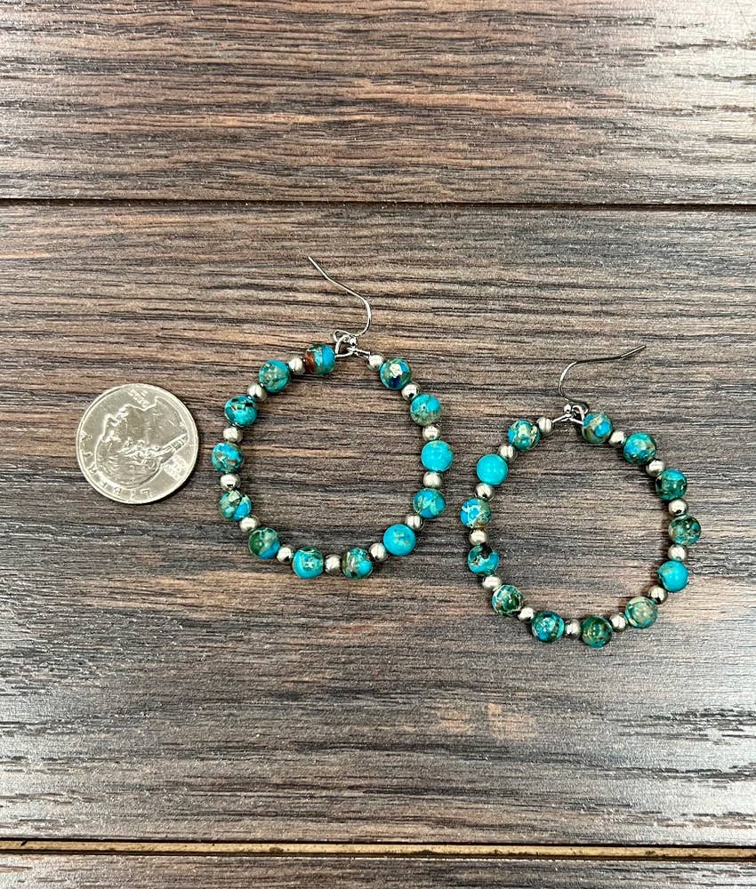 726083, Handmade Gemstone, Silver Navajo Hoop Earrings