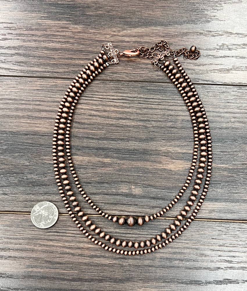 739456, Handmade 18" Copper Navajo Bead Necklace