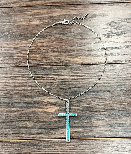 739484, 16" Crystal Cross Necklace