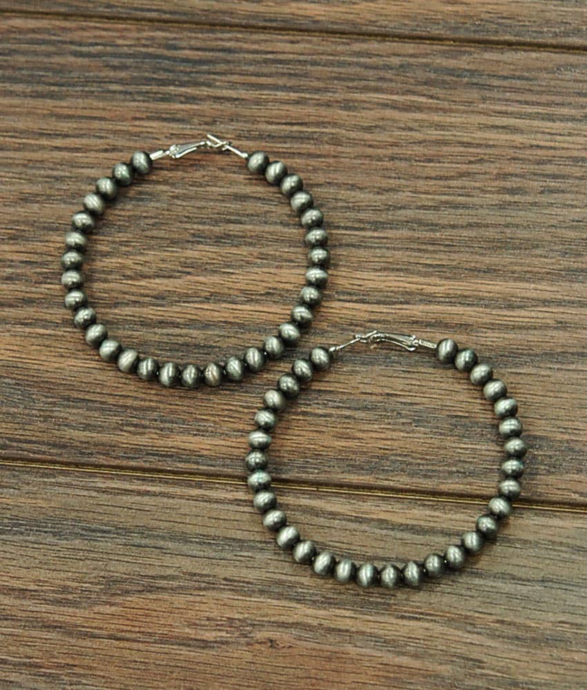 720196, Handmade 65mm Hoop, 6mm Navajo Bead Earrings