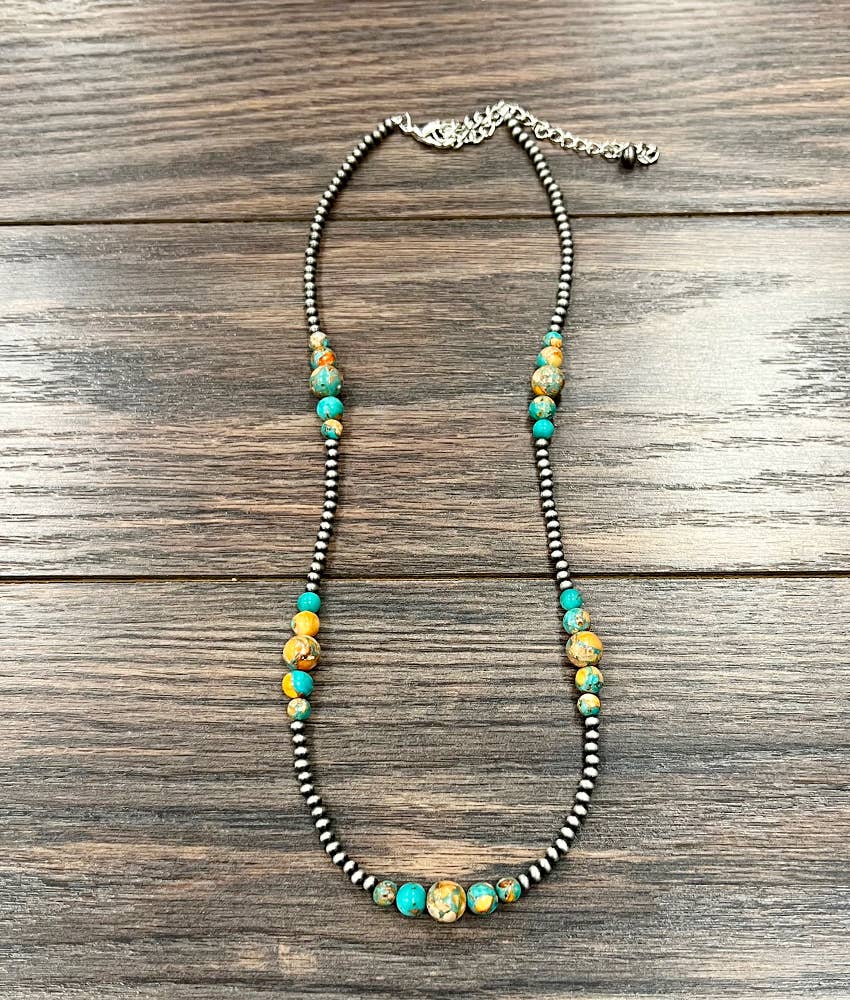 739574, Handmade 22" Clustered Navajo Gemstone Necklace