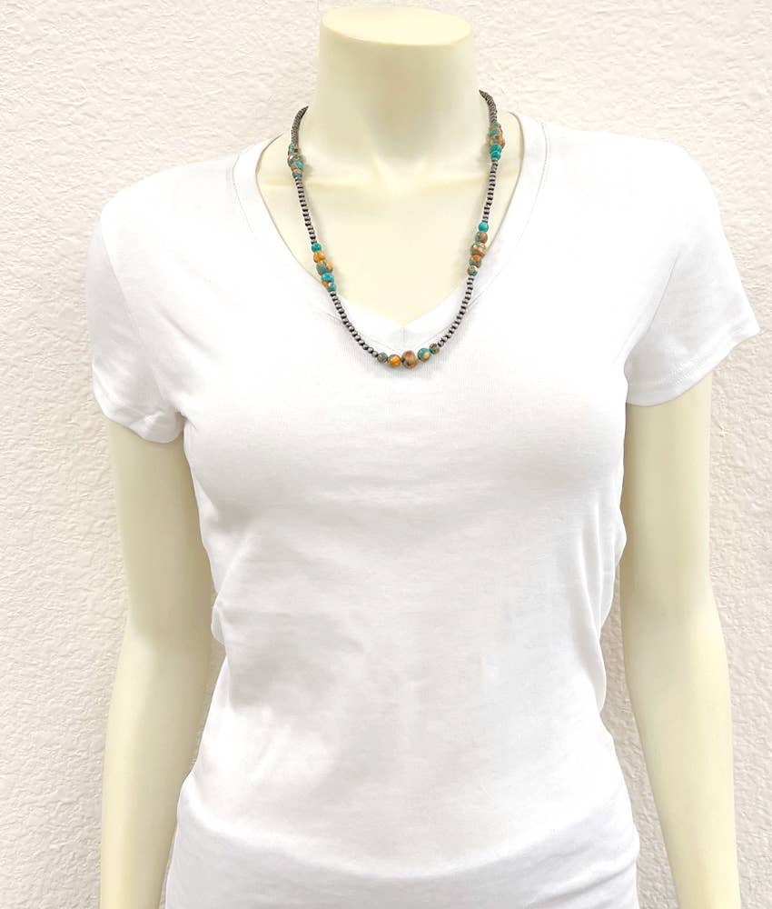 739574, Handmade 22" Clustered Navajo Gemstone Necklace