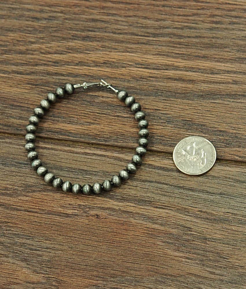 720196, Handmade 65mm Hoop, 6mm Navajo Bead Earrings