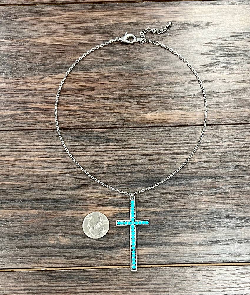 739484, 16" Crystal Cross Necklace