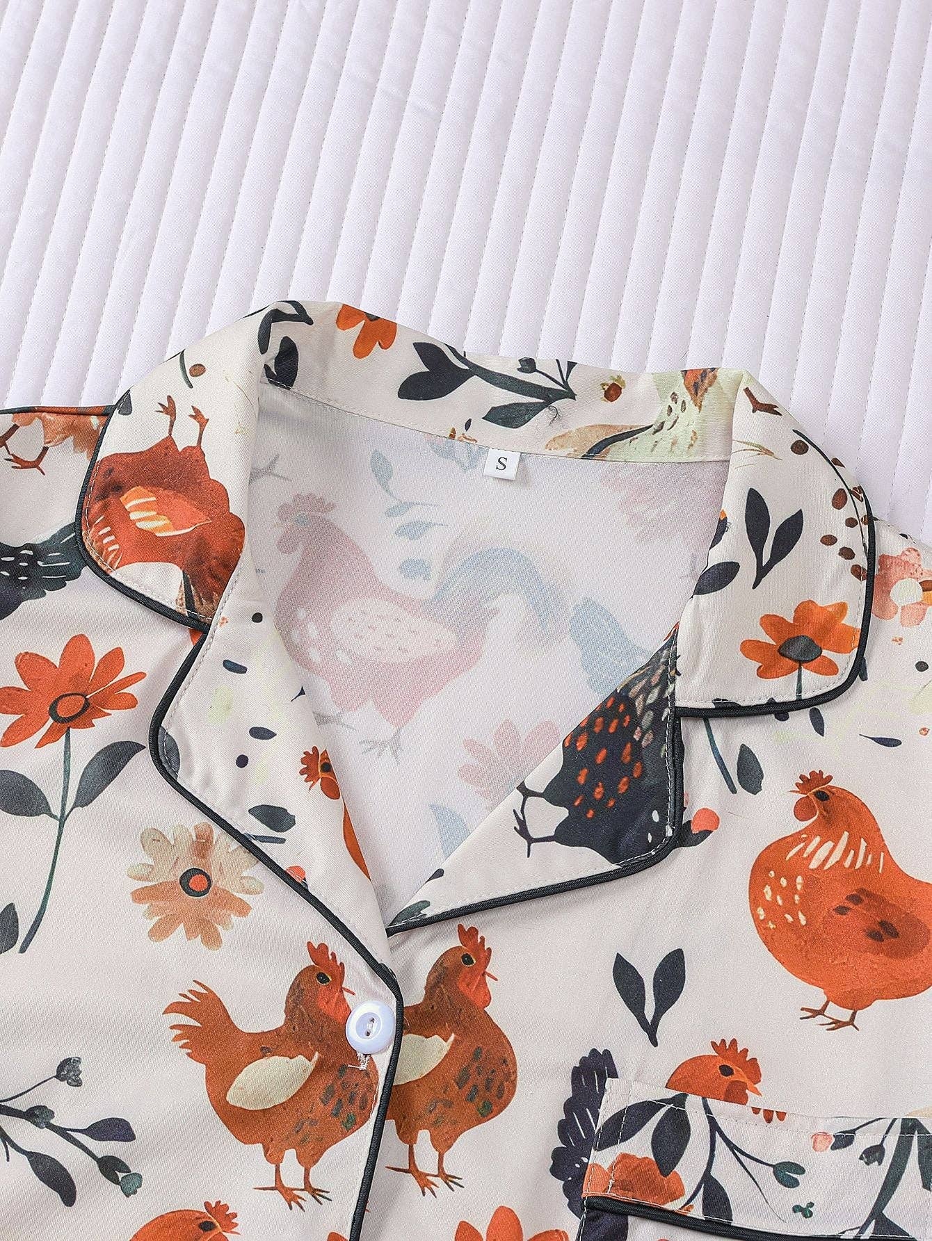 Floral Chicken Print Pajama Set: Small