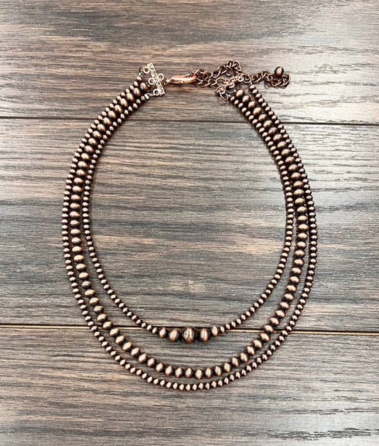 739456, Handmade 18" Copper Navajo Bead Necklace