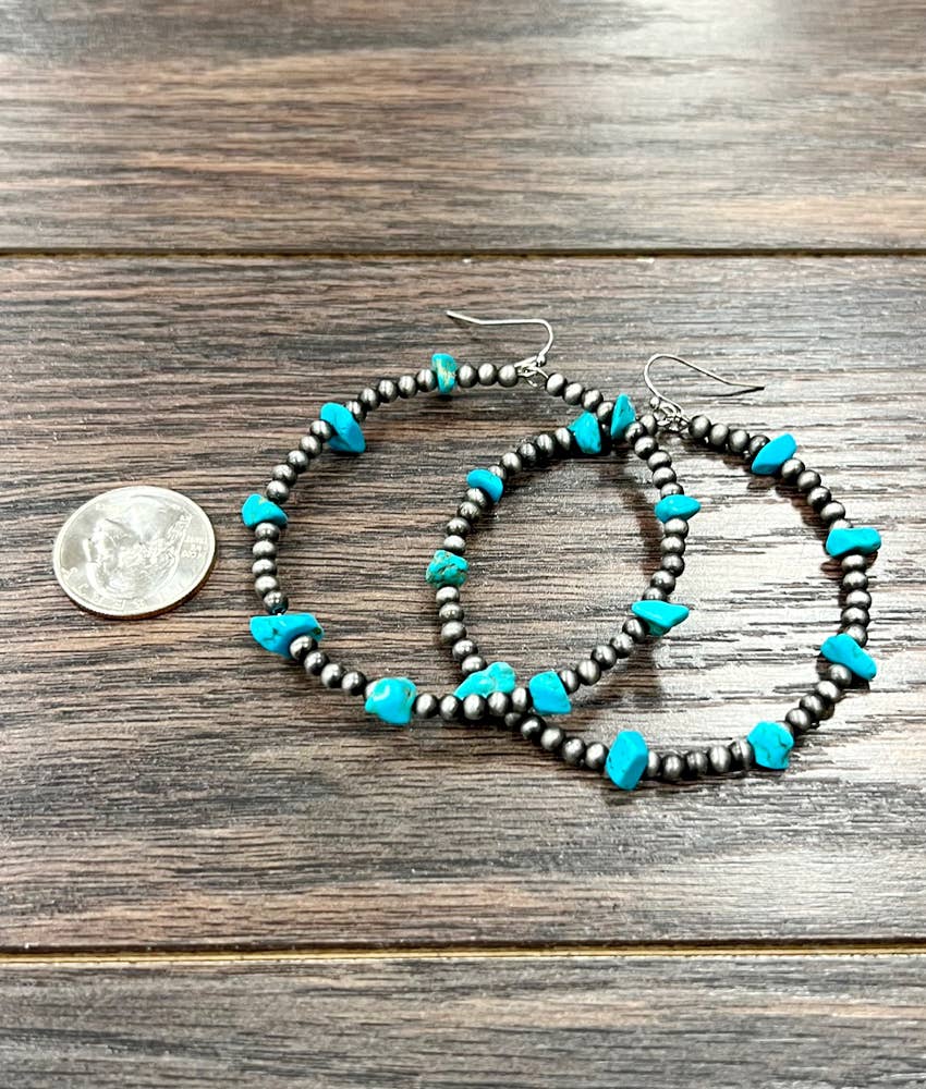 723548, Handmade Navajo Turquoise, 65mm Hoop Earrings