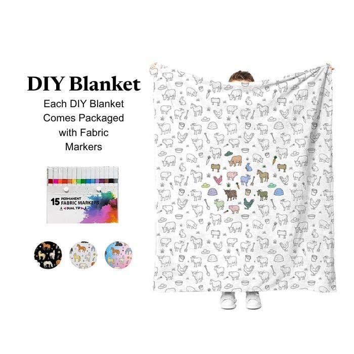DIY Farm Throw Blanket 60" x 72" includes Fabric Markers