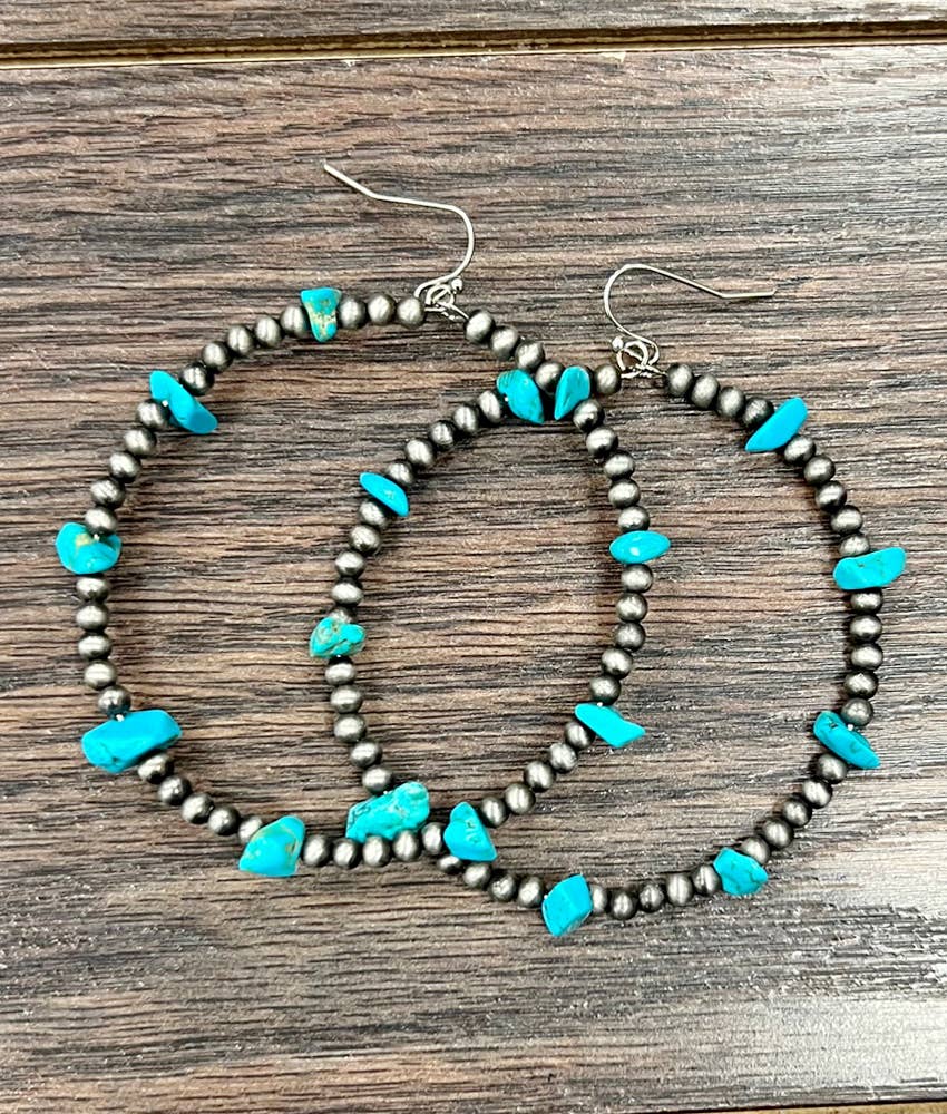 723548, Handmade Navajo Turquoise, 65mm Hoop Earrings