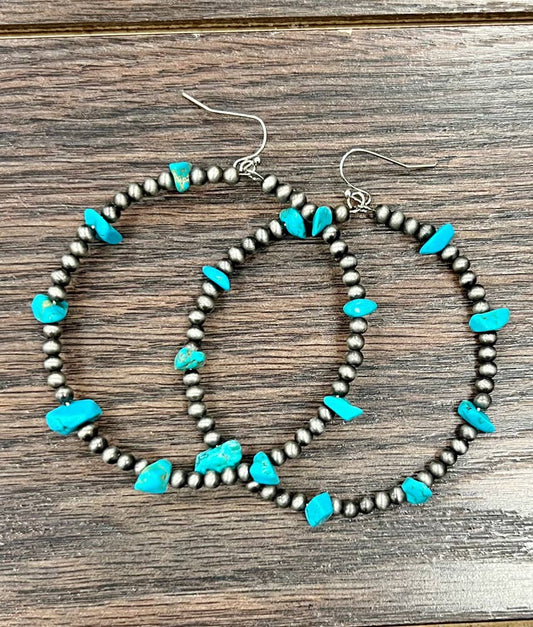 723548, Handmade Navajo Turquoise, 65mm Hoop Earrings
