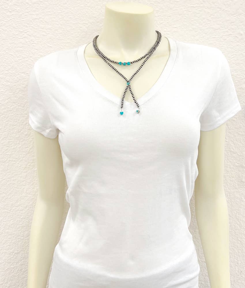 739467, Handmade 18" Navajo Heart Gemstone Tassel Y-Necklace