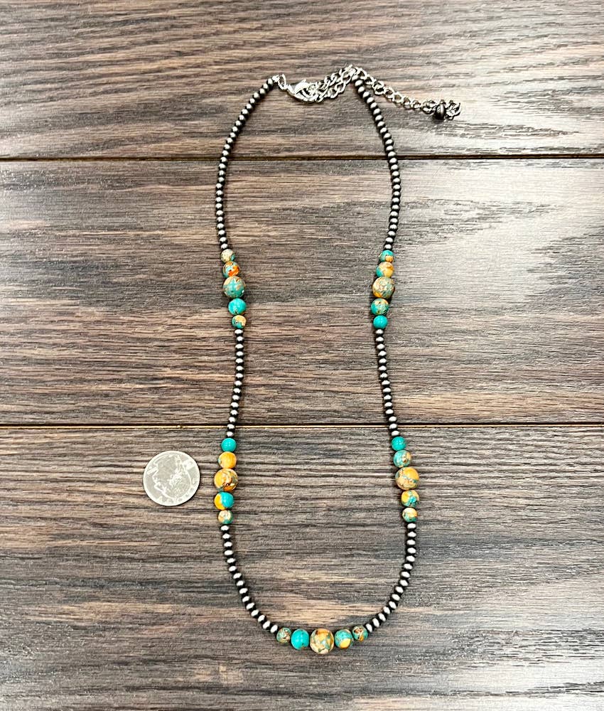 739574, Handmade 22" Clustered Navajo Gemstone Necklace
