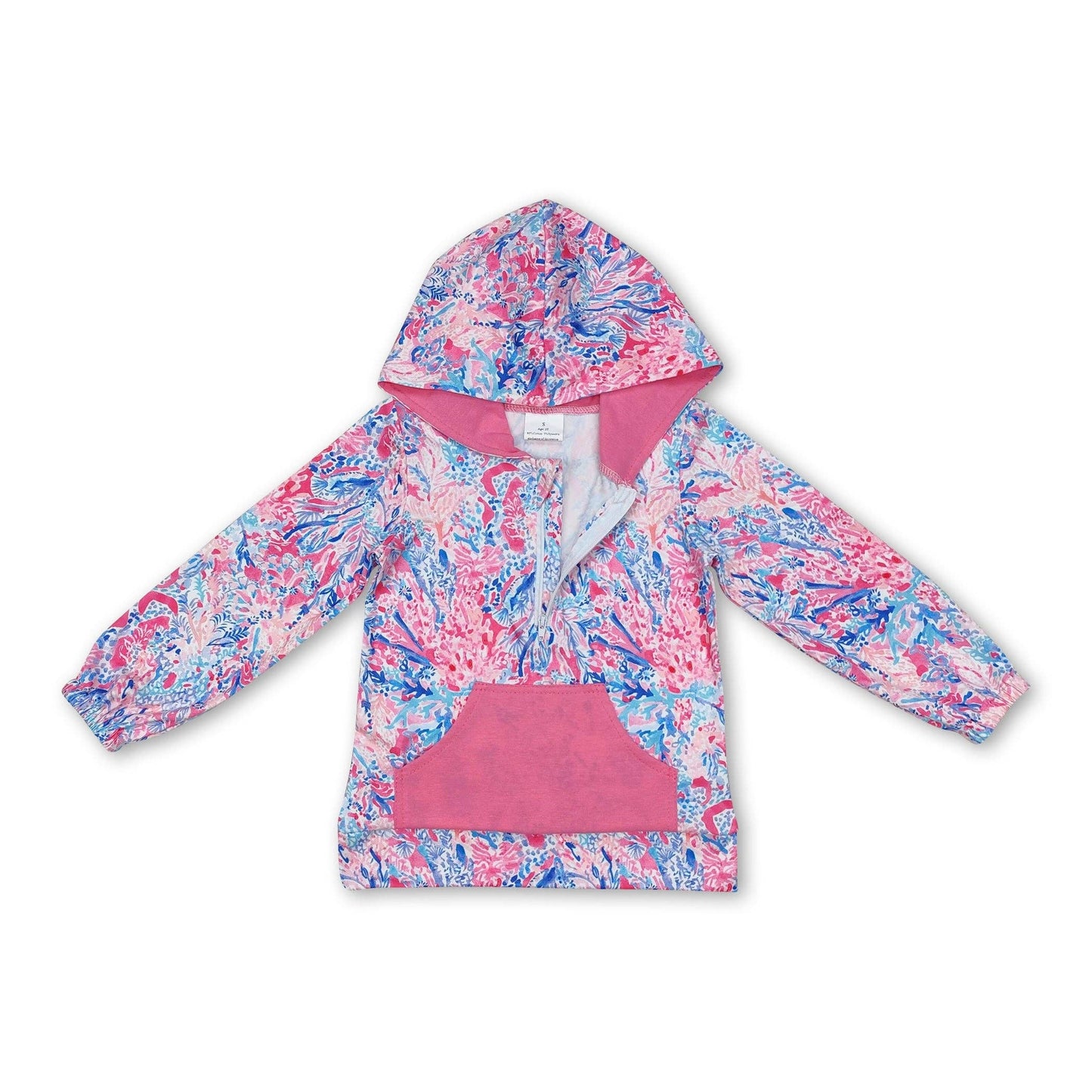 Hot pink pocket watercolor kids girls zip hoodie: 7-8T