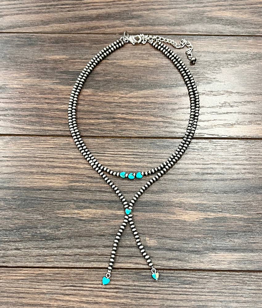 739467, Handmade 18" Navajo Heart Gemstone Tassel Y-Necklace