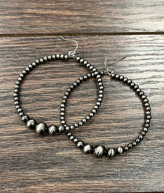 725326, Handmade Polish Navajo Bead, 65mm Hoop Earrings