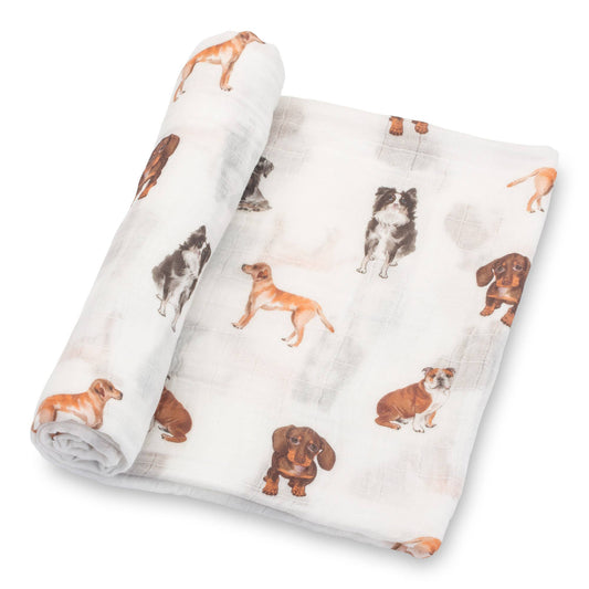 Adorable Dog Print Baby Muslin Swaddle Blanket