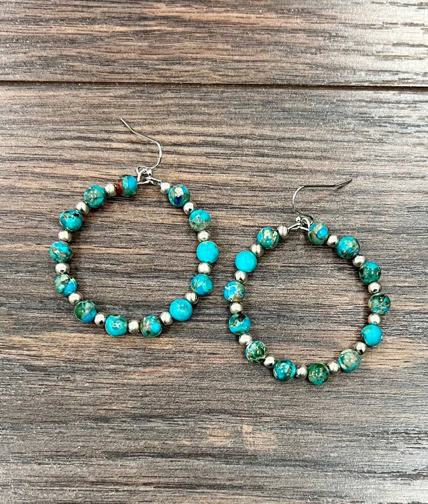 726083, Handmade Gemstone, Silver Navajo Hoop Earrings