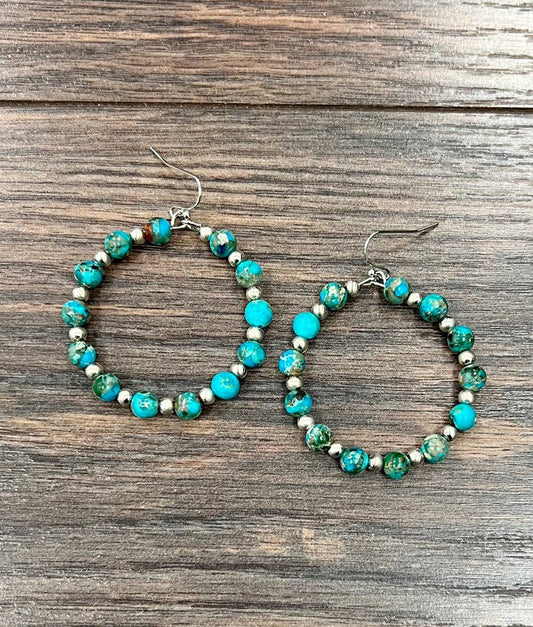 726083, Handmade Gemstone, Silver Navajo Hoop Earrings