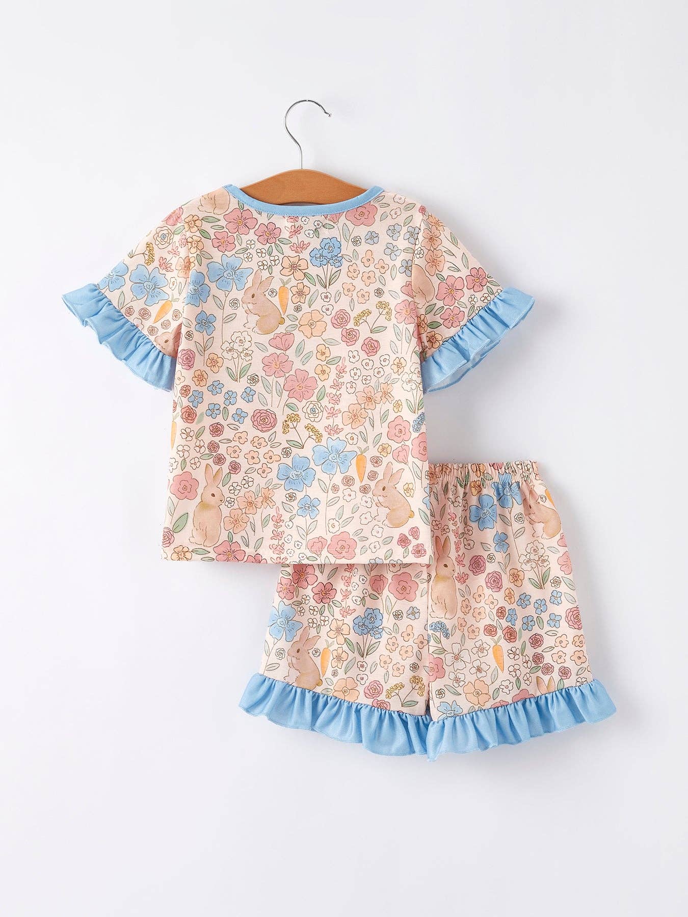 Easter Girls Blue Bunny Floral Print Pajamas Set: 3