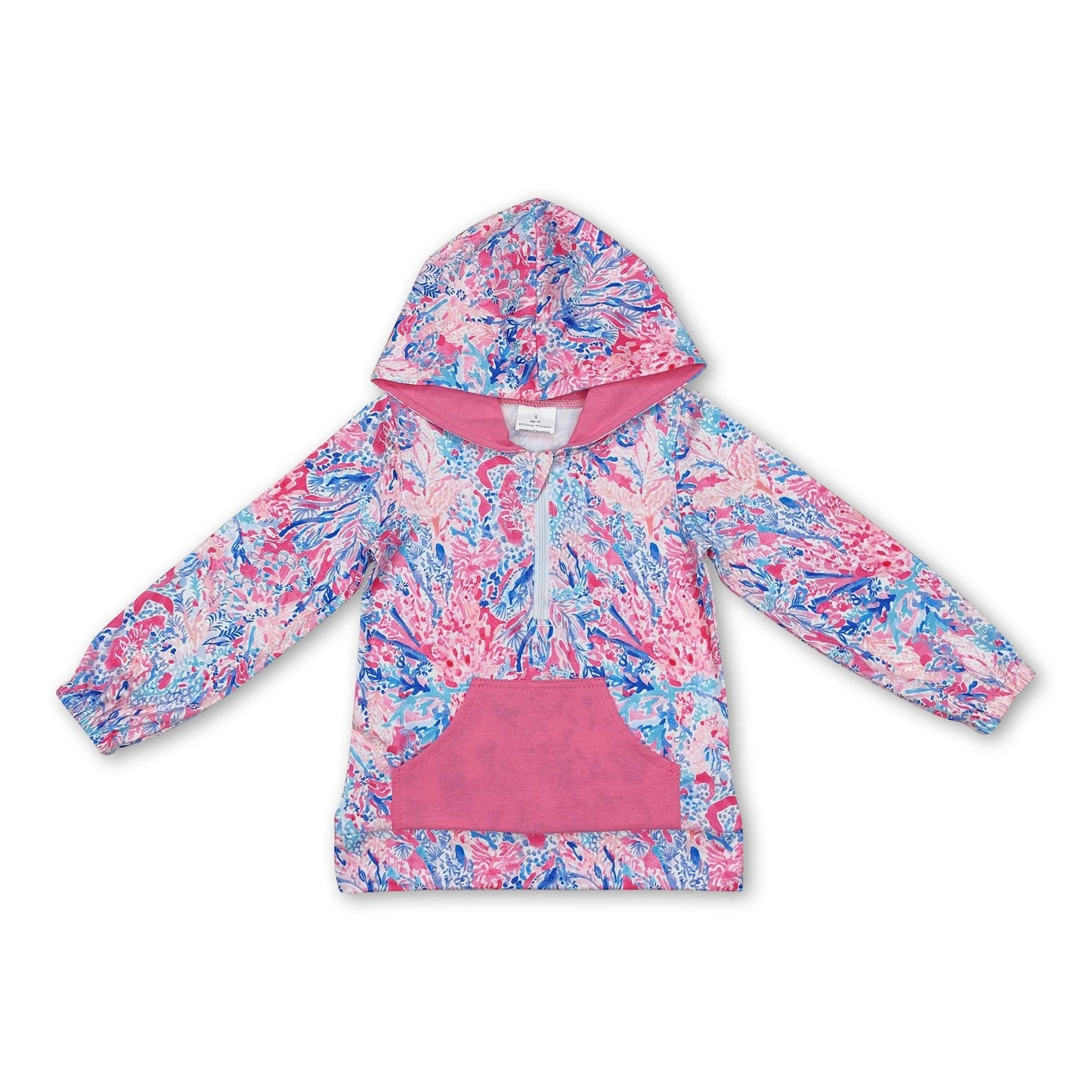 Hot pink pocket watercolor kids girls zip hoodie: 3T