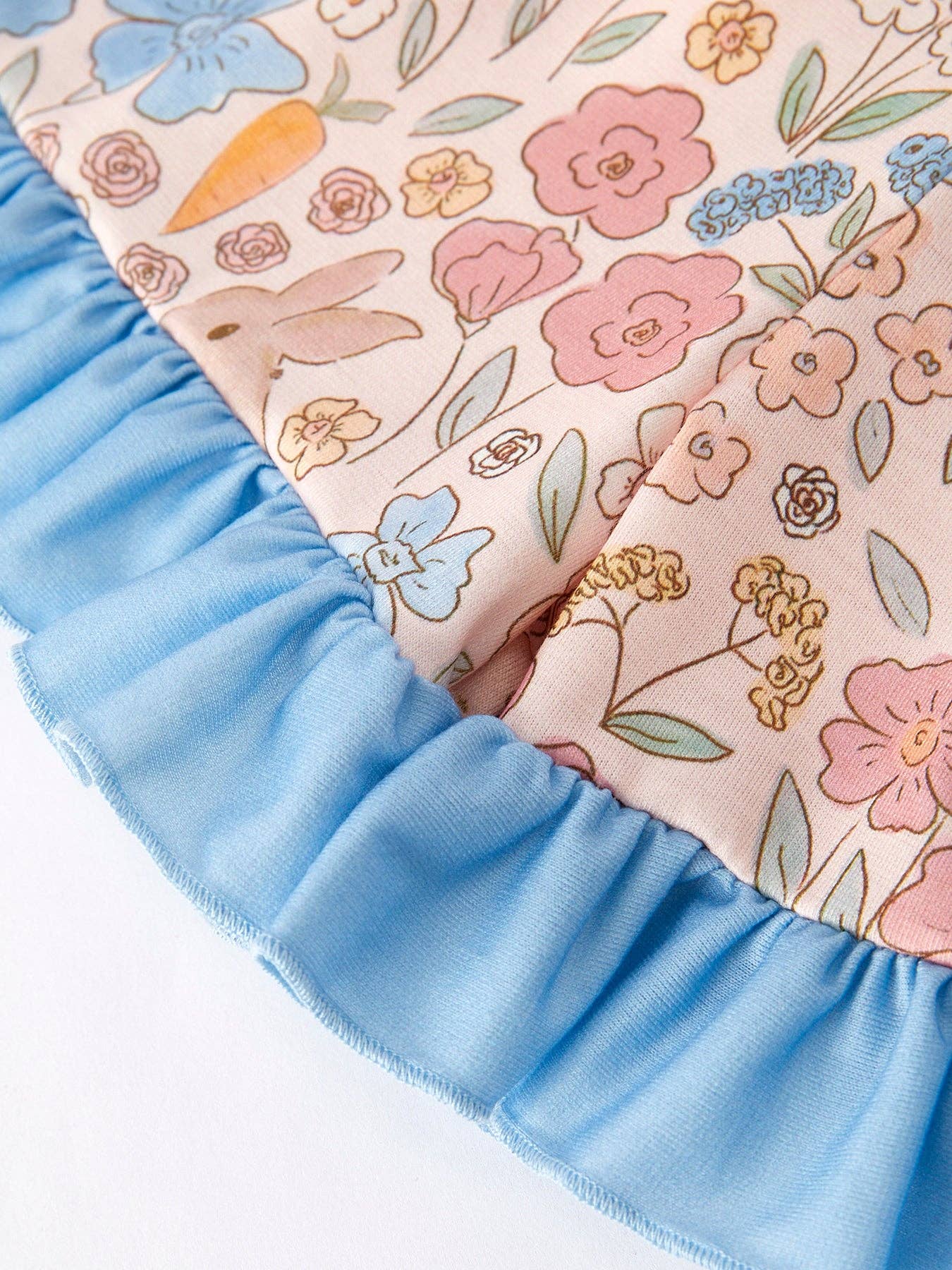 Easter Girls Blue Bunny Floral Print Pajamas Set: 3
